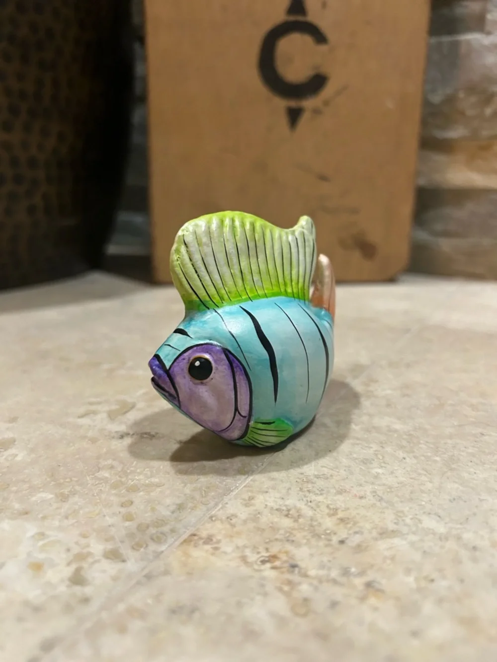 Vintage hand-painted Mexican folk art ceramic fish Signed By J Luis Perez